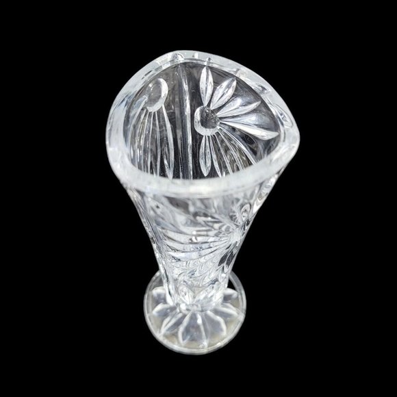 Genuine Lead Crystal Bud Vase Daisy Floral Clear Cut 3 Sided West Germany 6.5" - Picture 3 of 7